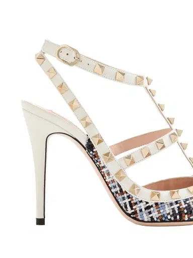Valentino Garavani Women's Rockstud 100MM Pumps in Woven Fabric - White Multi | Thumbnail 6