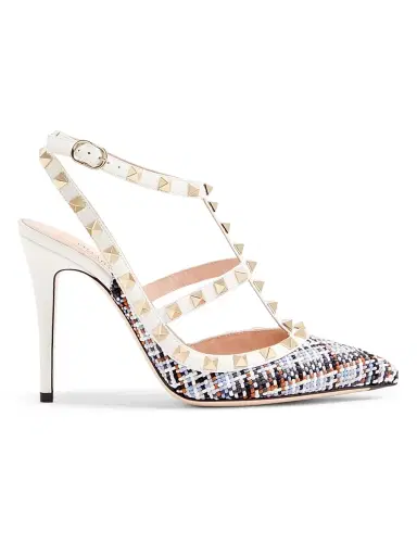 Valentino Garavani Women's Rockstud 100MM Pumps in Woven Fabric - White Multi | Thumbnail 1