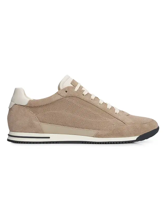 Men's Textured Suede Low-Top Sneakers - Brown