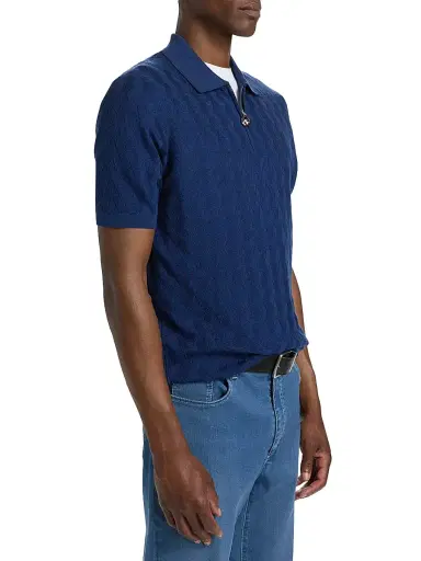 Stefano Ricci Men's Textured Silk-Cotton Quarter-Zip Polo Shirt - Dark Blue - Size 48 | Thumbnail 4