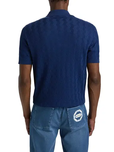 Stefano Ricci Men's Textured Silk-Cotton Quarter-Zip Polo Shirt - Dark Blue - Size 48 | Thumbnail 5