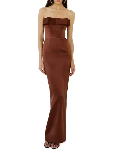 The New Arrivals Ilkyaz Ozel Women's Sisu Baba Au Rhum Bow-Detail Satin Gown - Baba Au Rhum - Size 10 | Thumbnail 3 The New Arrivals Ilkyaz Ozel Women's Sisu Baba Au Rhum Bow-Detail Satin Gown - Baba Au Rhum - Size 10 | Thumbnail 3