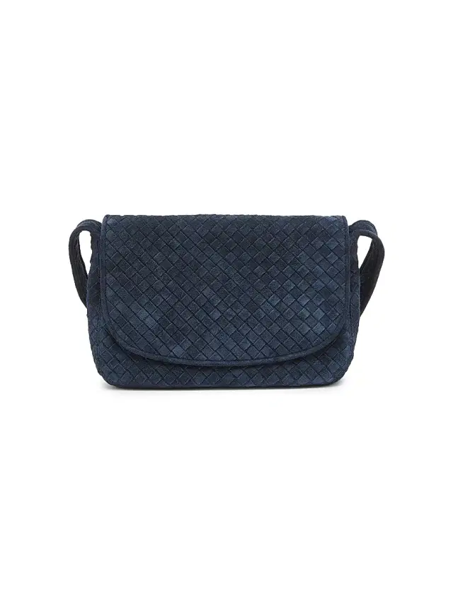 Bottega Veneta Men's Veneto Suede Flap Messenger Bag - Neptune Silver