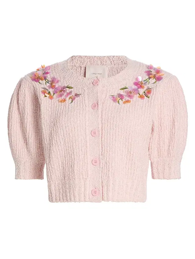 Women's Iris Millicent Trailing Puff-Sleeve Crop Cardigan - Rosy Cloud