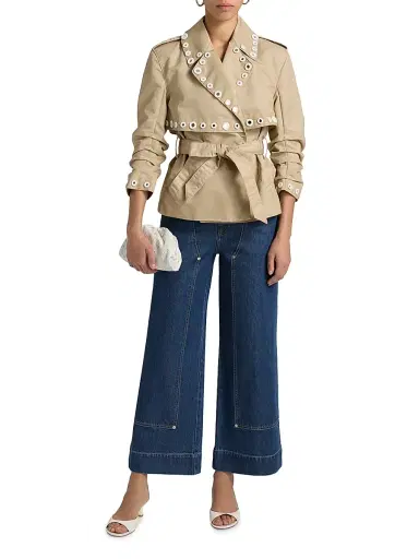 Cinq à Sept Women's Yates Crochet Mirrors Crop Trench Jacket - Khaki | Thumbnail 2