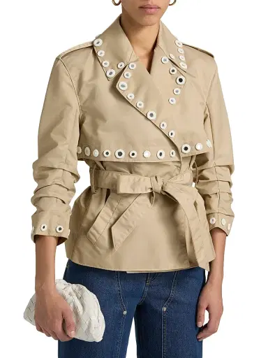 Cinq à Sept Women's Yates Crochet Mirrors Crop Trench Jacket - Khaki | Thumbnail 3