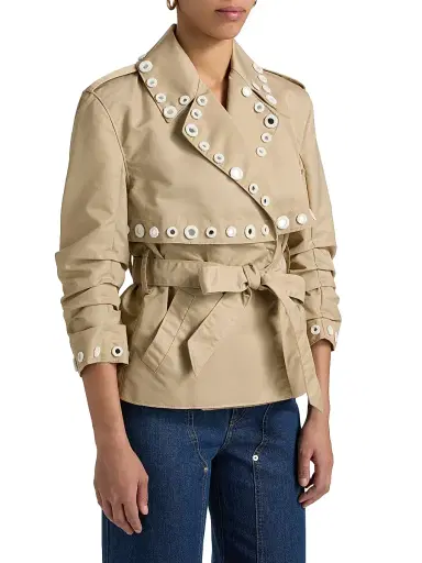 Cinq à Sept Women's Yates Crochet Mirrors Crop Trench Jacket - Khaki | Thumbnail 4