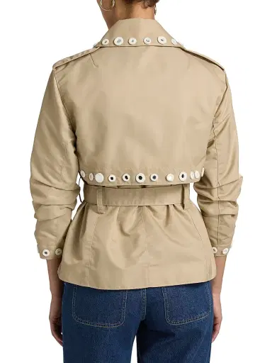 Cinq à Sept Women's Yates Crochet Mirrors Crop Trench Jacket - Khaki | Thumbnail 5