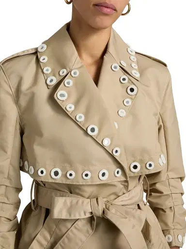 Cinq à Sept Women's Yates Crochet Mirrors Crop Trench Jacket - Khaki | Thumbnail 6