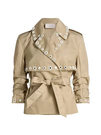 Cinq à Sept Women's Yates Crochet Mirrors Crop Trench Jacket - Khaki | Thumbnail 1