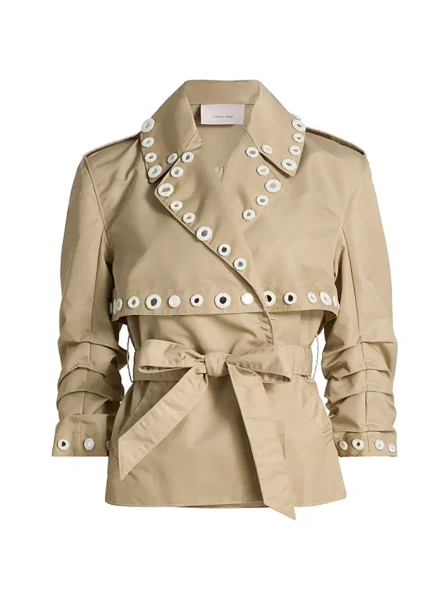 Women's Yates Crochet Mirrors Crop Trench Jacket - Khaki