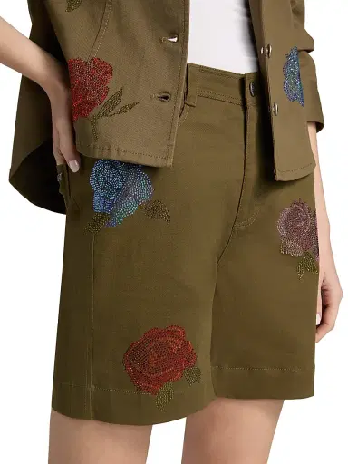 Cinq à Sept Women's Betsy Heatset Roses Bermuda Shorts - Dark Olive Multi - Size 12 | Thumbnail 6 Cinq à Sept Women's Betsy Heatset Roses Bermuda Shorts - Dark Olive Multi - Size 12 | Thumbnail 6