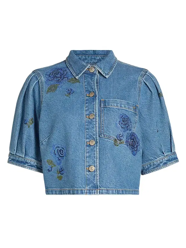 Women's Halsie Crystal Rose Denim Top - Horizon Multi