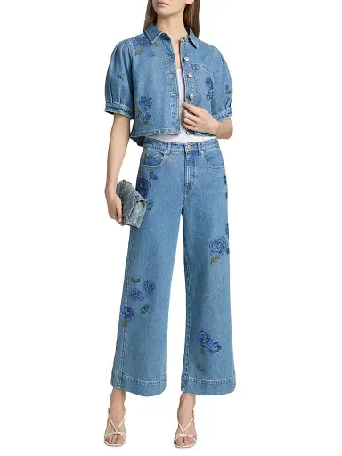 Cinq à Sept Women's Betsy Crystal Roses Crop Wide-Leg Jeans - Horizon Multi - Size 10 | Thumbnail 2
