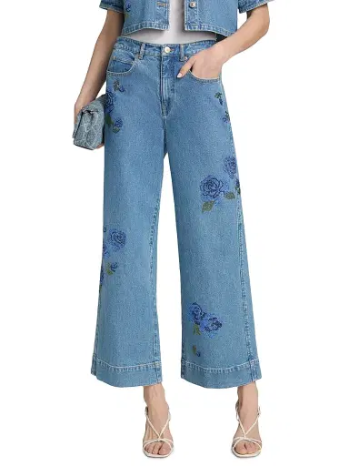 Cinq à Sept Women's Betsy Crystal Roses Crop Wide-Leg Jeans - Horizon Multi - Size 10 | Thumbnail 3