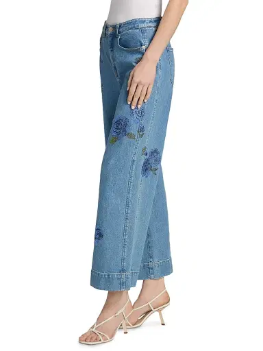 Cinq à Sept Women's Betsy Crystal Roses Crop Wide-Leg Jeans - Horizon Multi - Size 10 | Thumbnail 4