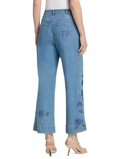 Cinq à Sept Women's Betsy Crystal Roses Crop Wide-Leg Jeans - Horizon Multi - Size 10 | Thumbnail 5