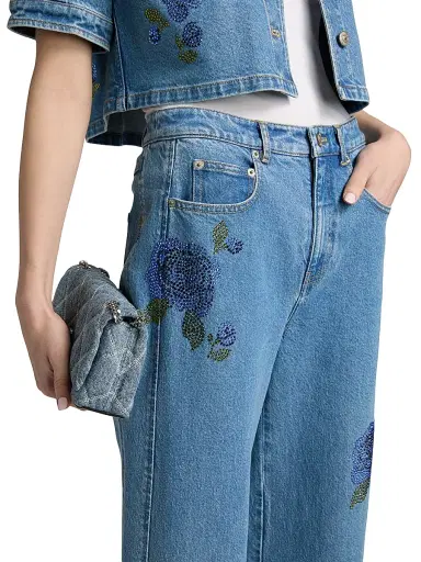 Cinq à Sept Women's Betsy Crystal Roses Crop Wide-Leg Jeans - Horizon Multi - Size 10 | Thumbnail 6