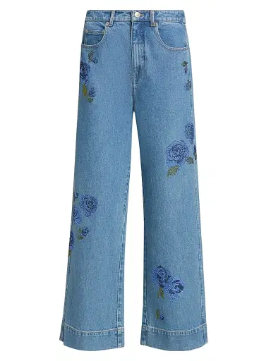 Cinq à Sept Women's Betsy Crystal Roses Crop Wide-Leg Jeans - Horizon Multi - Size 10 | Thumbnail 1