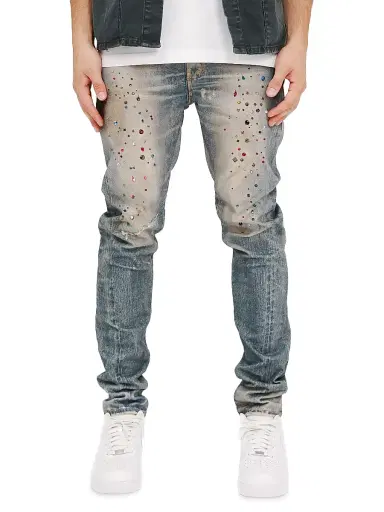 Purple Brand Men's Embellished Distressed Denim Skinny Jeans - Light Indigo - Size 29 | Thumbnail 1