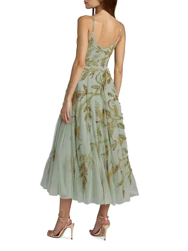 Mac Duggal Women's Embellished Mesh Midi-Dress - Seafoam Gold - Size 14 | Thumbnail 2