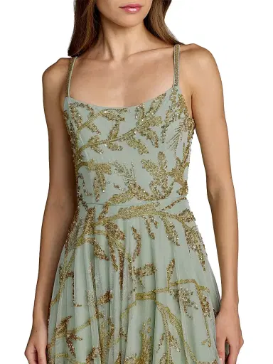 Mac Duggal Women's Embellished Mesh Midi-Dress - Seafoam Gold - Size 14 | Thumbnail 3