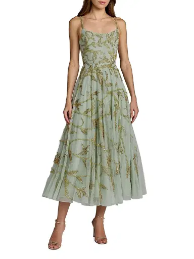 Mac Duggal Women's Embellished Mesh Midi-Dress - Seafoam Gold - Size 14 | Thumbnail 1