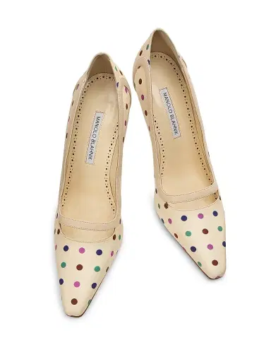 Manolo Blahnik Women's 105MM Polka Dot Silk Stiletto Pumps - Cream Multi | Thumbnail 4 Manolo Blahnik Women's 105MM Polka Dot Silk Stiletto Pumps - Cream Multi | Thumbnail 4