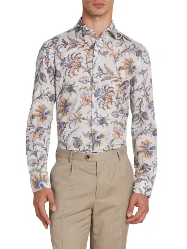 Etro Men's Foliage-Print Cotton Button-Front Shirt | Thumbnail 3
