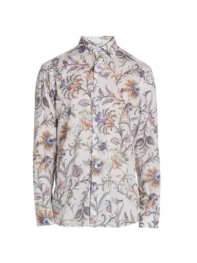 Etro Men's Foliage-Print Cotton Button-Front Shirt | Thumbnail 1