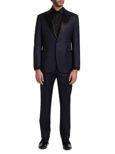Emporio Armani Men's Solid Stretch-Virgin Wool Tuxedo - Navy - Size 46 | Thumbnail 3 Emporio Armani Men's Solid Stretch-Virgin Wool Tuxedo - Navy - Size 46 | Thumbnail 3