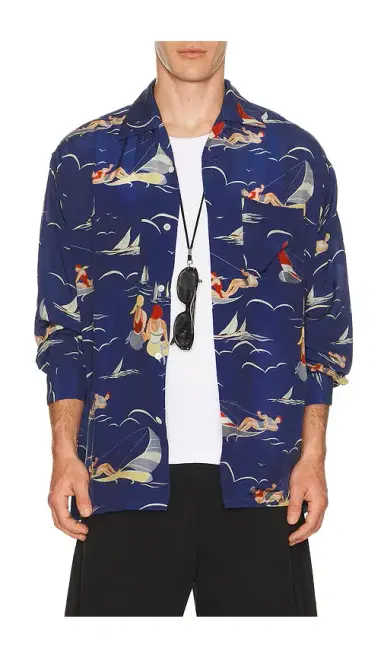 Beams Plus Open Collar Cupro Print | Thumbnail 1