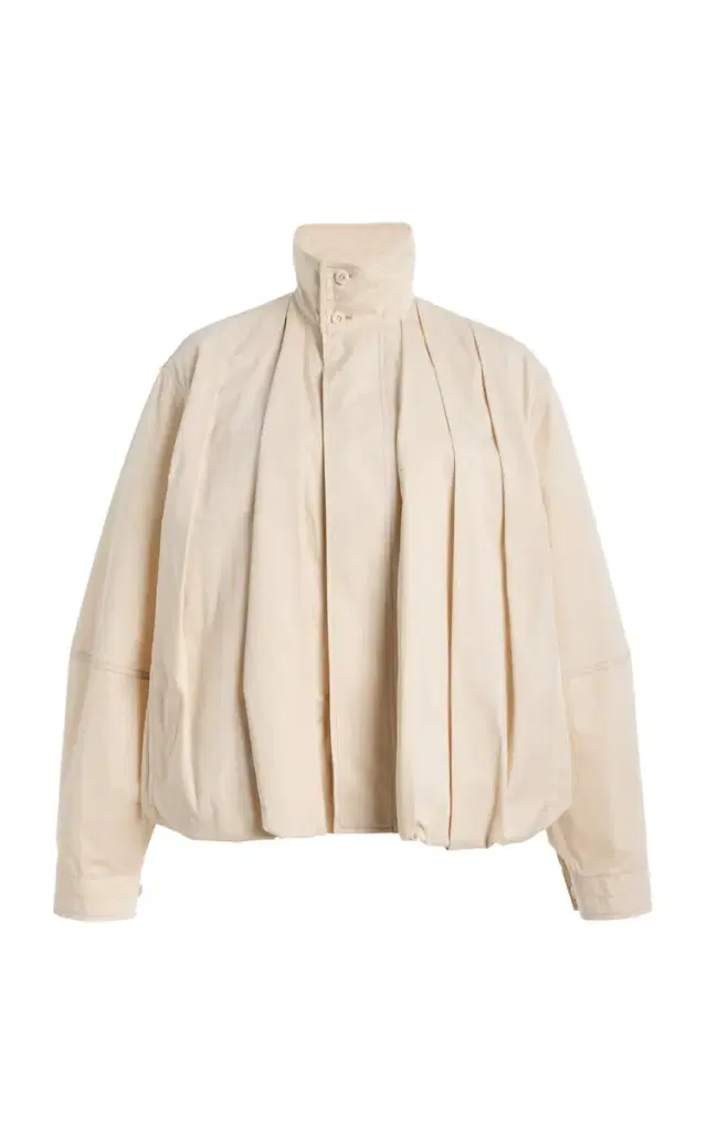 Pleated Cotton Satin Blouson Jacket