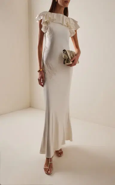 DE LA VALI Amancia Ruffled Silk-Blend Satin Maxi Dress | Thumbnail 2 DE LA VALI Amancia Ruffled Silk-Blend Satin Maxi Dress | Thumbnail 2
