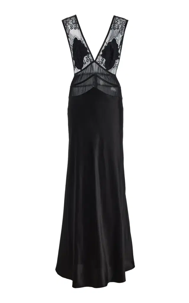 Sleeping with Jacques Exclusive Pascal Lace-Inset Silk Maxi Dress