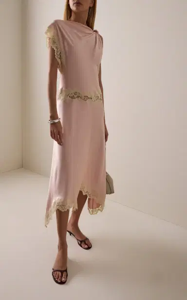 DE LA VALI Exclusive Adriana Lace-Trimmed Satin Midi Dress | Thumbnail 2 DE LA VALI Exclusive Adriana Lace-Trimmed Satin Midi Dress | Thumbnail 2