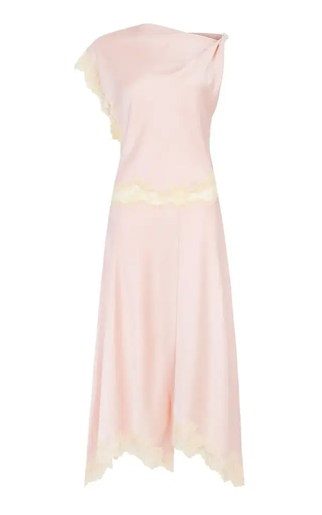 De La Vali Exclusive Adriana Lace-Trimmed Satin Midi Dress
