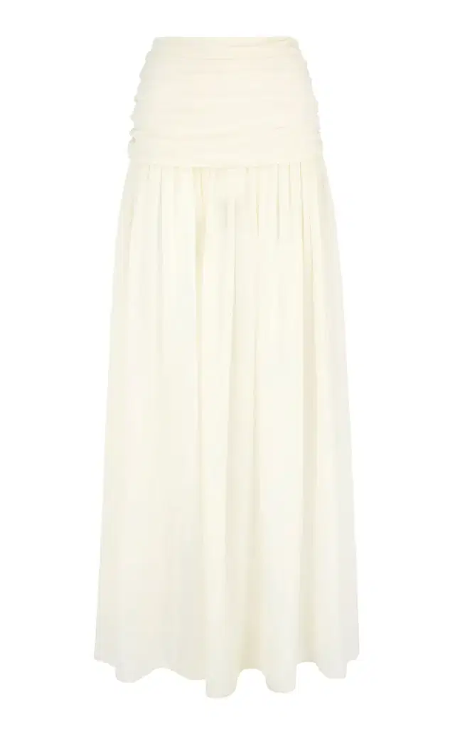 DE LA VALI Agapito Ruched Crepe Maxi Skirt