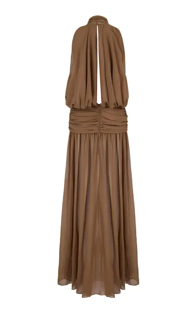 DE LA VALI Cruz Crepe Tie-Neck Maxi Dress