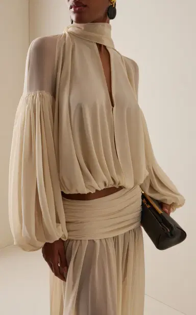 DE LA VALI Solana Crepe Tie-Neck Top | Thumbnail 2