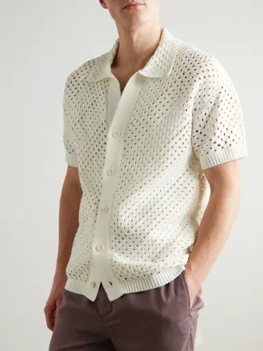 Frescobol Carioca Pinto Crocheted Cotton Shirt - Men | Thumbnail 3