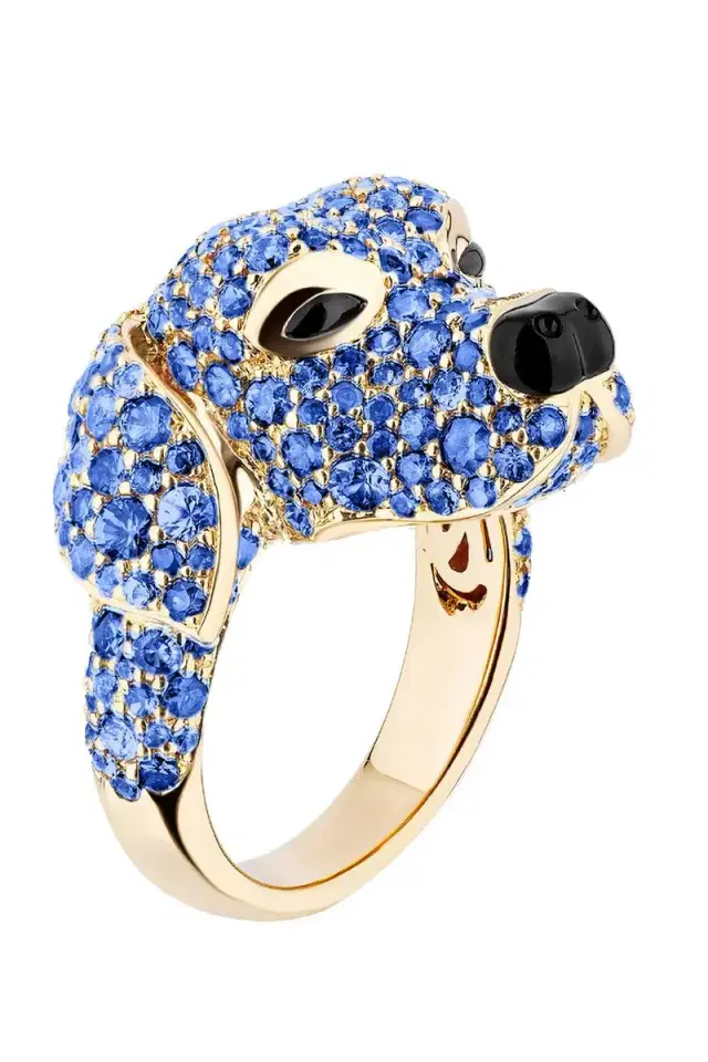 Blue Sapphire Onyx Dog Ark Ring