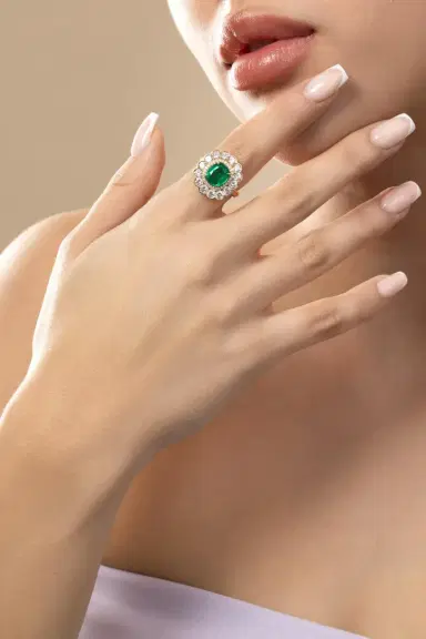 GOSHWARA Emerald Diamond Cushion G-One Ring | Thumbnail 2