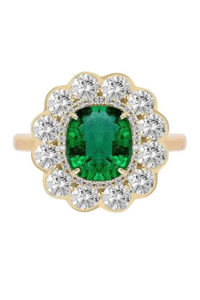 GOSHWARA Emerald Diamond Cushion G-One Ring
