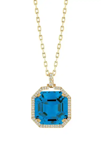 GOSHWARA London Blue Topaz Asscher Gossip Pendant Necklace | Thumbnail 5