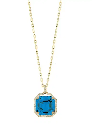 GOSHWARA London Blue Topaz Asscher Gossip Pendant Necklace | Thumbnail 1
