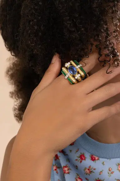 DAVID WEBB Sapphire Emerald Diamond Couture Ring | Thumbnail 3