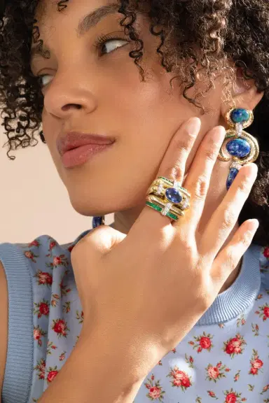 DAVID WEBB Sapphire Emerald Diamond Couture Ring | Thumbnail 4