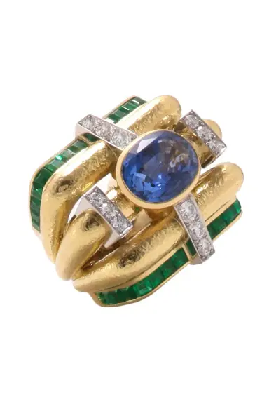 DAVID WEBB Sapphire Emerald Diamond Couture Ring | Thumbnail 1