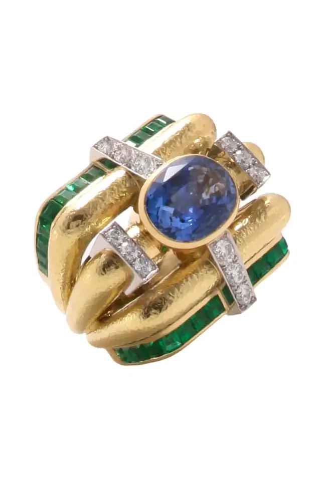 DAVID WEBB Sapphire Emerald Diamond Couture Ring